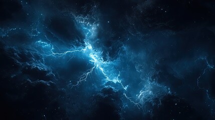 Obraz premium Electric lightning bolts cracking through a dark sky, intense blue and white glow, ultra HD, high-energy, 8K wallpaper