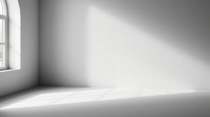 Minimalist Interior Design: A single window casts a radiant beam of light across a stark white room, creating a sense of tranquility and potential.