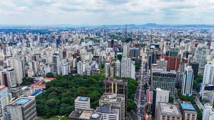 Aerial view of urban high-rise buildings in downtown São Paulo, capturing Brazil’s economic...