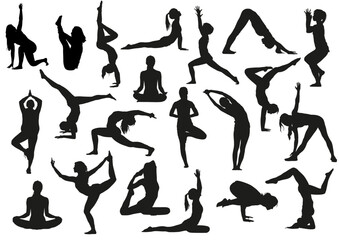 Set of yoga woman sihlouette