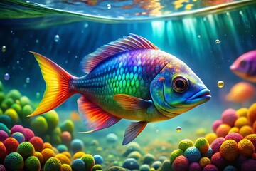 Fototapeta premium Stunning Rainbow Fish Photography: Vibrant Colors, Underwater Beauty, Aquatic Life Images