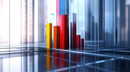 Obraz premium Abstract Graph with Colorful Bars in Modern Glass Environment