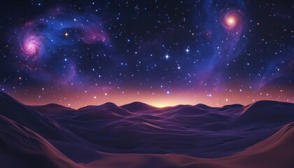 Fototapeta premium Starry Night Over Purple Desert Dunes