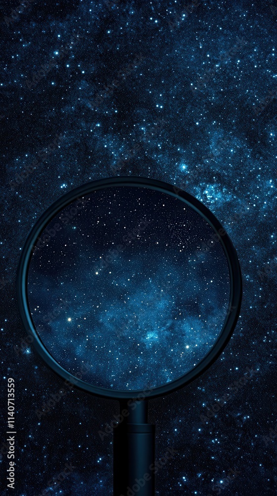 Poster panoramic view of a tranquil star field observed through a dark circular lens showcasing brilliant c