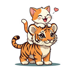 Cute Tiger Cartoon Vector Icon Illustration Animal Nature Icon Concept Isolated Vector of cute tiger