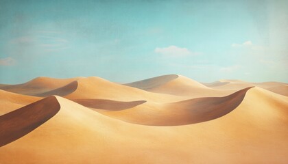 A Panoramic View of Rolling Sand Dunes Against a Blue Sky