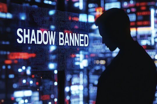 Silhouette of a person pondering the concept of shadow banning in a digital landscape.