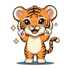 Cute Tiger Cartoon Vector Icon Illustration Animal Nature Icon Concept Isolated Vector of cute tiger