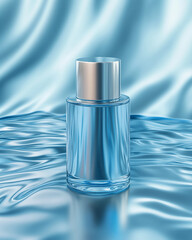 Naklejka premium Fragrance Bottle on Blue Fabric