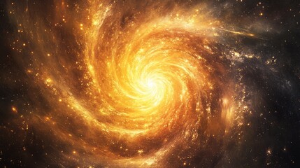 Obraz premium Glowing vortex of energy, swirling golden light particles, cosmic atmosphere, ultra HD, high-detail, wallpaper