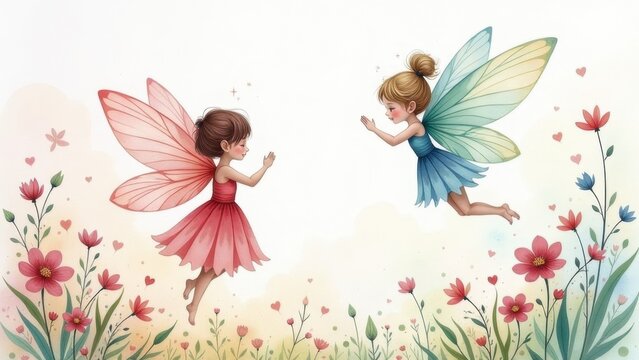 Seamless children's pattern with fairies and flowers,. pattern with cartoon fairy or elves for children, girls. Drawing for wallpaper, children's linen, poster, notebook cover