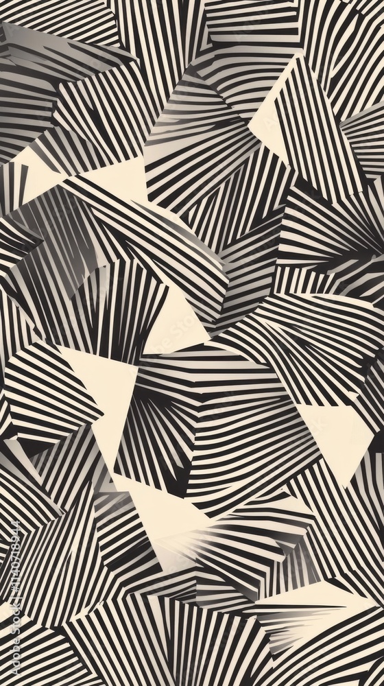 Poster digital pattern featuring sharp angular shapes in a striking black and white design, suitable for mo