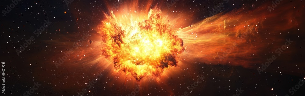 Poster cosmic explosion of a supernova illuminating the vastness of space with brilliant colors