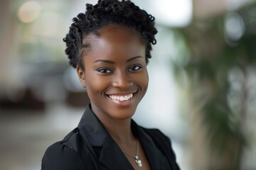 Obraz premium Black Businesswoman Face. Office Smile Portrait of Confident African Female for Startup Company