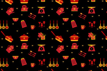 Seamless pattern. Kitchenware. Background. Illustration. Flyer background design, advertising background, fabric, clothes, texture, textile pattern