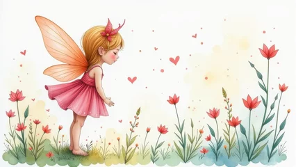 Seamless children's pattern with fairies and flowers,. pattern with cartoon fairy or elves for children, girls. Drawing for wallpaper, children's linen, poster, notebook cover