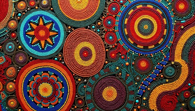 Colorful abstract round pattern with intricate bead shapes