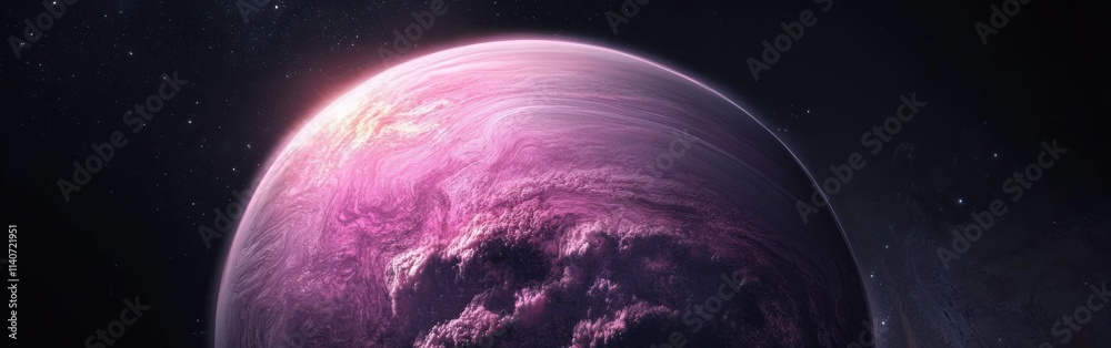 Poster captivating glimpse of a vibrant exoplanet shrouded in deep colors and swirling clouds