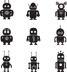 Clean graphic icons of nano bots in black silhouettes with an elegant, friendly design