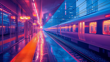 Ultra-detailed and realistic view of an empty Osaka train station at night, illuminated by soft city lights, showcasing a serene and atmospheric urban setting