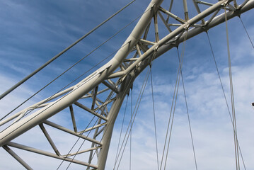 bottom view of the modern architecture of the Spizzichino bridge in Rome