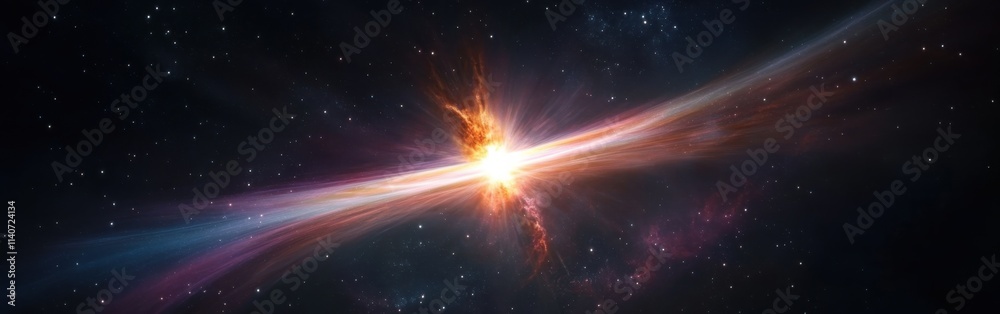 Poster cosmic explosion of a supernova illuminating the vastness of space with vibrant colors and incredibl