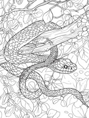 Coral Snake coloring book page, anime aesthetic, clean line art, no shading