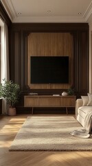 Stunning Living Room Design with Classic TV Wall and Cozy Ambiance