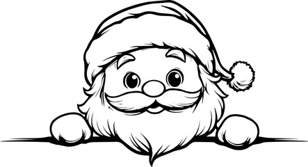 Simple one-line drawing of Santa Claus peeking over the edge, minimalistic, cute