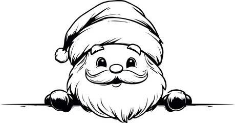 Simple one-line drawing of Santa Claus peeking over the edge, minimalistic, cute