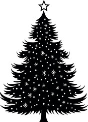 Small cute black silhouette of a cartoon Christmas tree on a white background