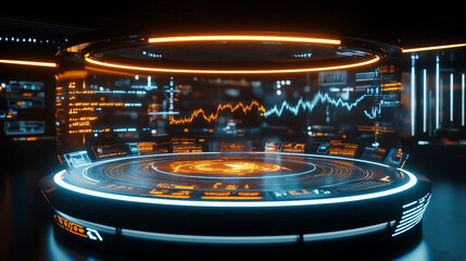 Futuristic Data Interface with Orange and Blue Lights