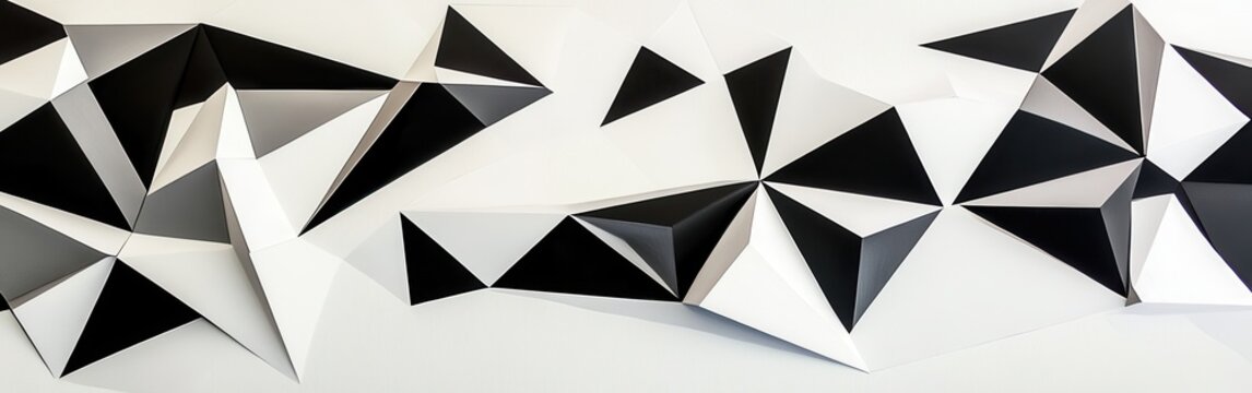 Bold geometric pattern of sharp angles in black and white creating dynamic visual depth