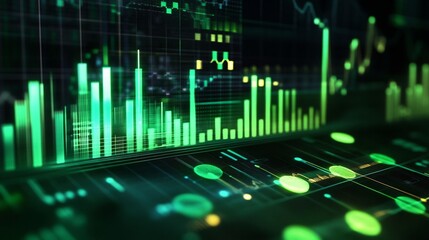 Fototapeta premium Futuristic Data Visualization Screen with Deep Green Abstract Background