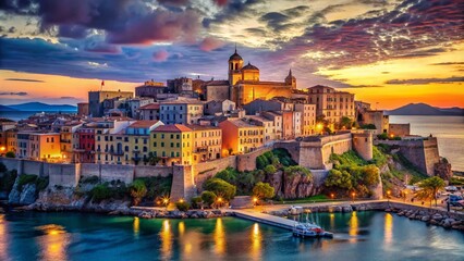 Obraz premium Surreal Cagliari Castello: Sardinian Dreamscape, Fantasy Architecture, Magical Italy