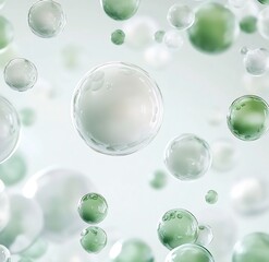 Floating Glossy Bubbles Against Light Background for Elegant Skincare Product Design