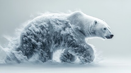 Obraz premium A dynamic polar bear emerging from swirling snow and ice, symbolizing strength and resilience.