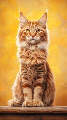 Obraz premium A majestic Maine Coon cat poses against a warm, golden background.