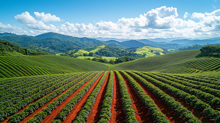 Coffee plantation with ripe red beans