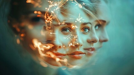 Vibrant Digital Representation of Community: Interconnected Faces Within a Glowing Sphere - Perfect Poster for Sports Interiors and Collaborative Spaces