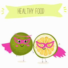 Sweetie, lemon fruit cute funny cheerful characters. Vector hand drawn illistration.