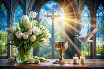 Surreal First Communion Baptism Photography: White Tulips & Christian Symbols