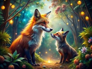 Surreal Fox and Hound: Whimsical Forest Friends, Magical Animal Portrait, Fantasy Wildlife Photography