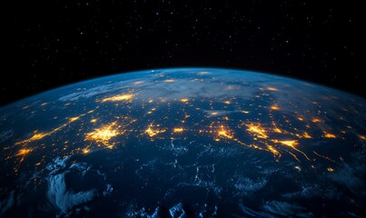 Obraz premium Night Earth, city lights, space view, planet.