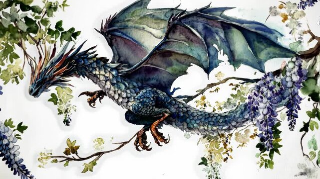 horizontal curved mirror, deformed image of watercolor pic