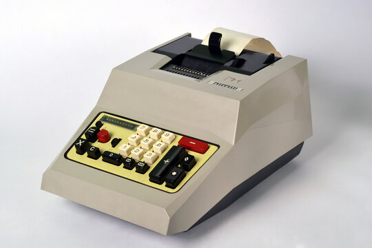 Turin, Piedmont, Italy - 05/15/2024- The old Italian electromechanical calculator Olivetti Multisumma