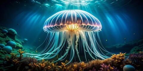 Surreal Hydroid Jellyfish Photography: Deep Sea Bioluminescence, Underwater Fantasy, Ethereal Ocean Creatures