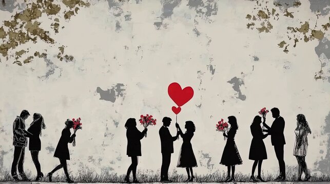 vibrant park scene: diverse friends sharing flowers, hugs, and handwritten notes – perfect for a heartwarming poster in sport interiors!