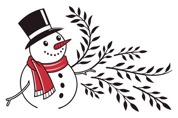 Christmas snowman icon black silhouette vector ill
