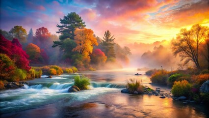 Obraz premium Surreal Ontario River Photography: Dreamlike Landscape, Mystical Waterscape, Ethereal Flow, Magical River Scene, Ontario Nature